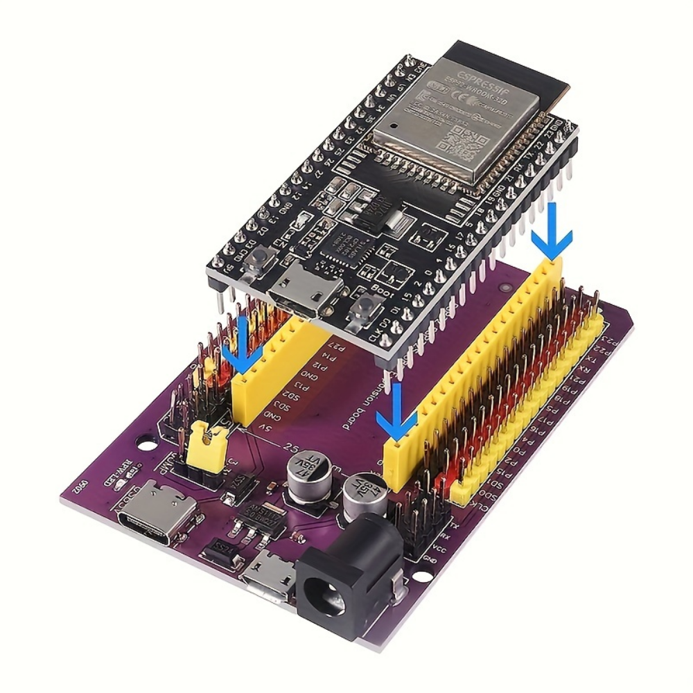 ESP32-WROOM-32D Development Board, 38 Pins with WiFi & Bluetooth, Purple Expansion Board with Micro USB & Type-C, Ideal for Embedded Projects
